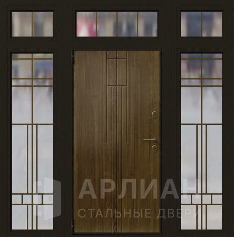 Фото «Кованая входная дверь в частный дом со стеклопакетом №4»